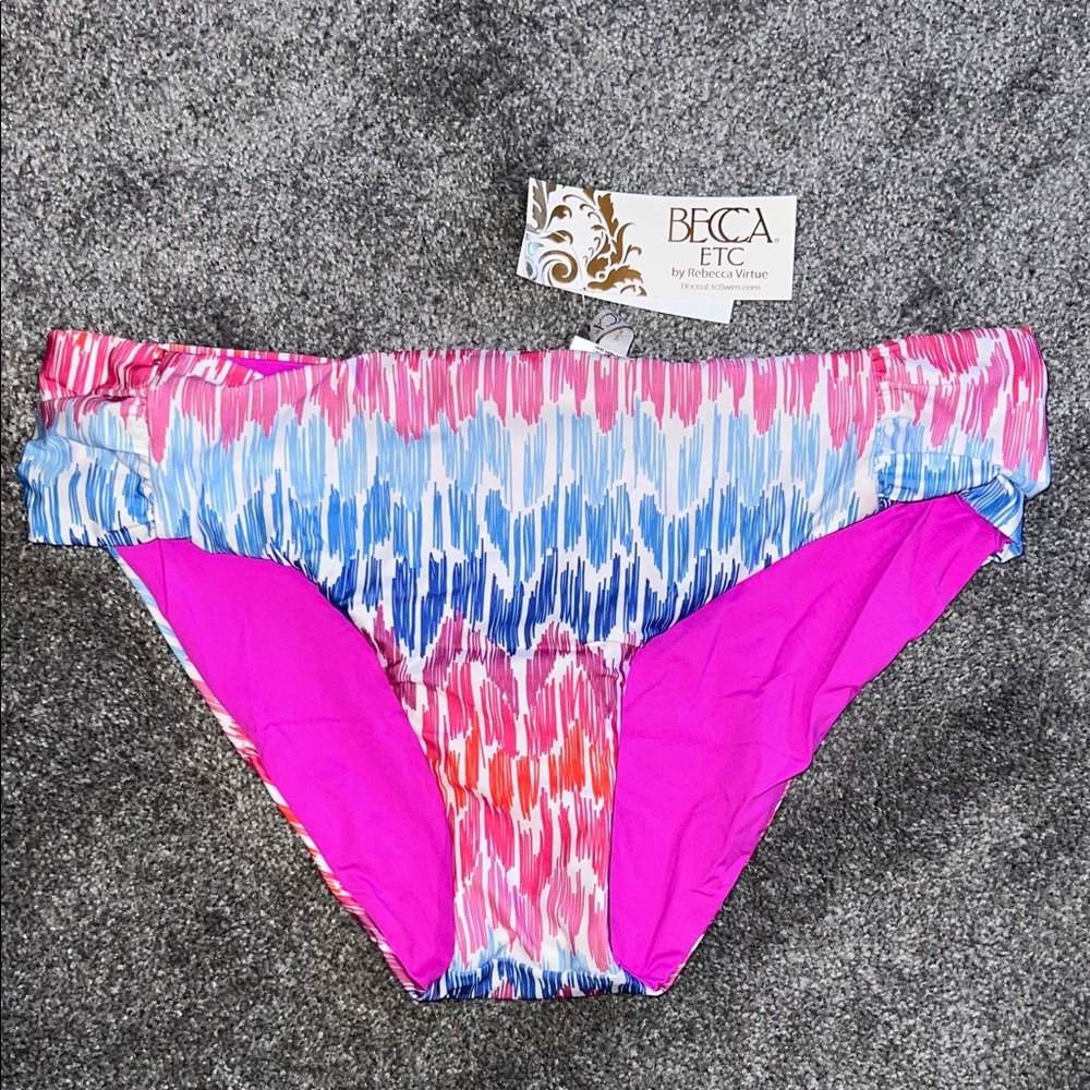 BECCA Multicolor Ikat Print Bikini Bottoms with Hot Pink Lining